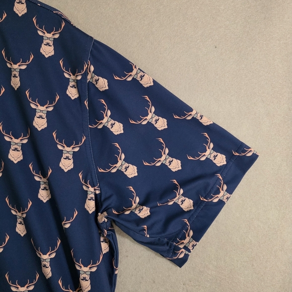 Waggle Mens Deer Mustache AOP Golf Performance Polo Size 2XL - Picture 5 of 10